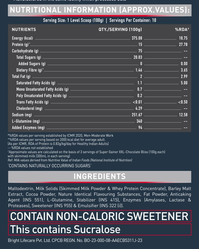 Nutrition label 1